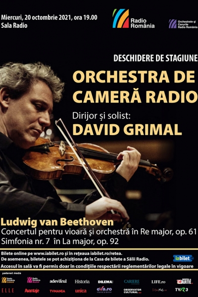 Celebrul violonist francez DAVID GRIMAL invitat la SALA RADIO,  în deschiderea stagiunii ORCHESTREI DE CAMERĂ RADIO